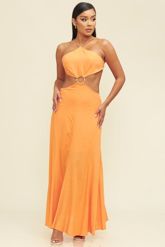 RINA ORANGE LINEN MAXI DRESS