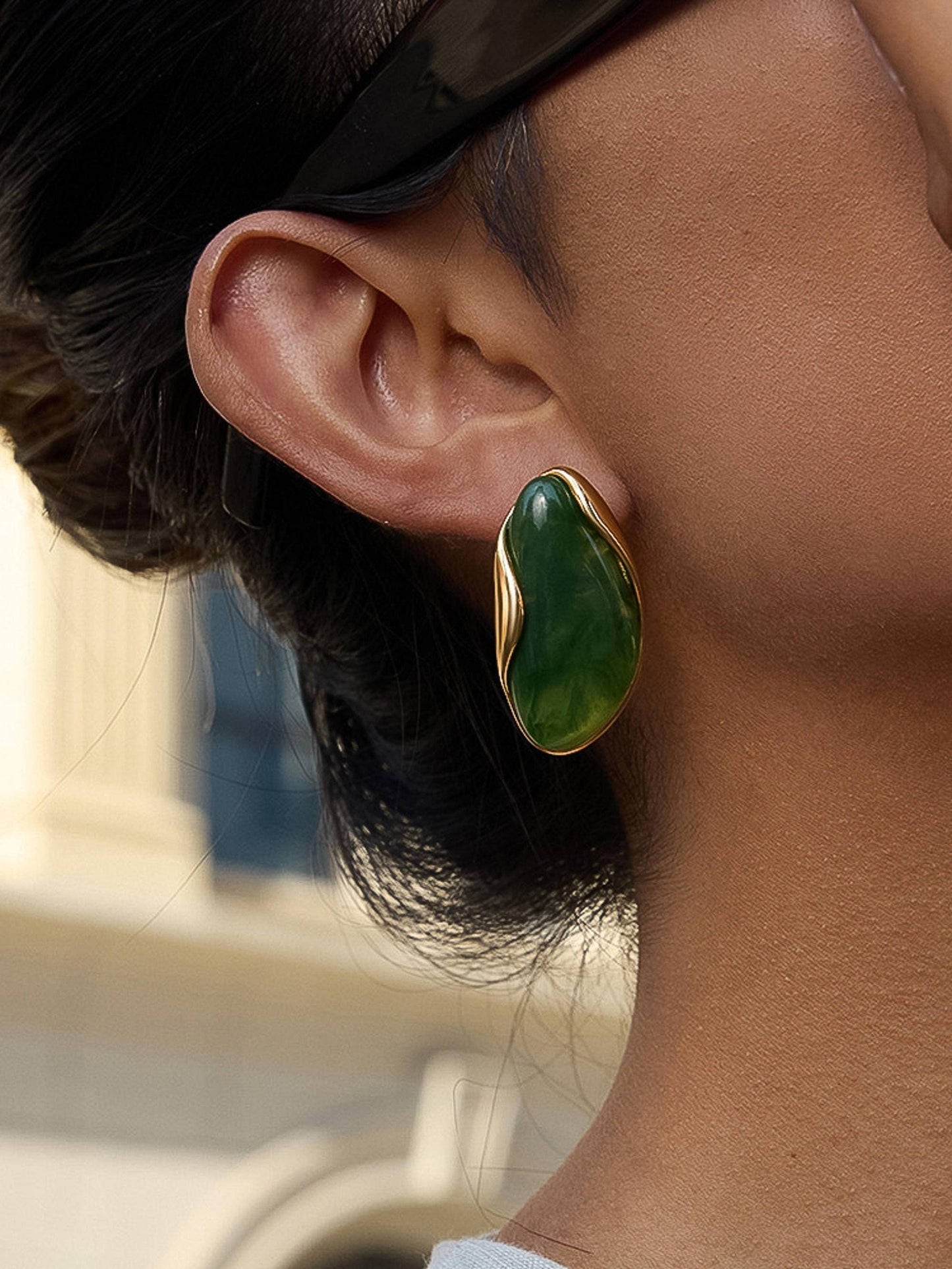 Maélie Green Resin Drop Earrings