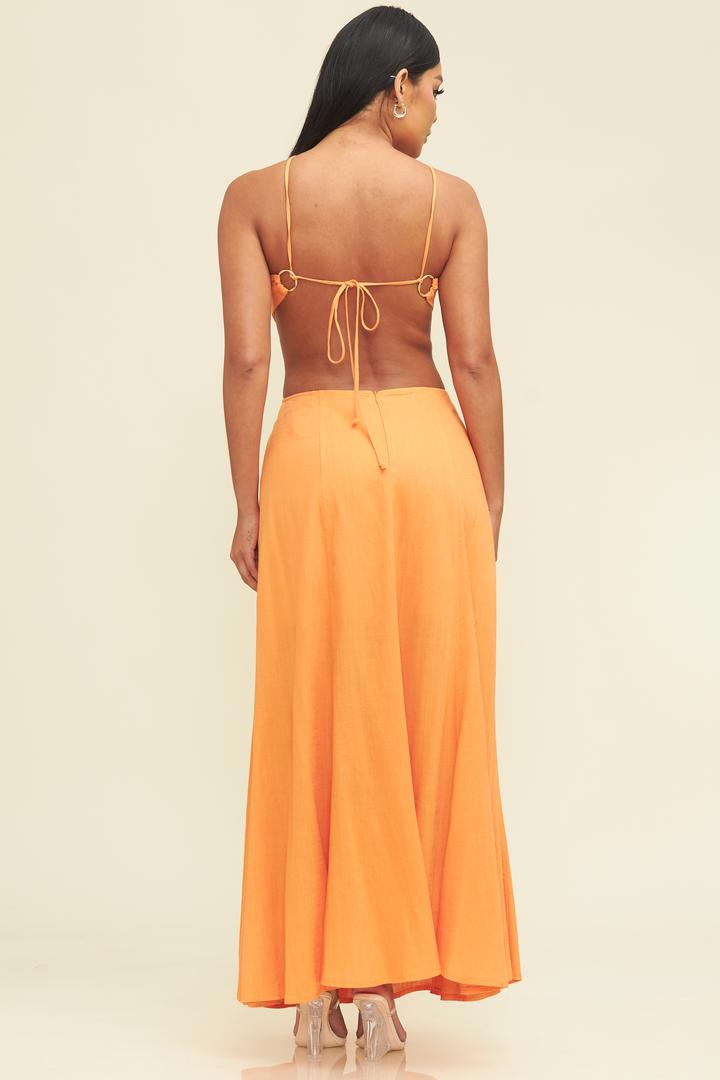 RINA ORANGE LINEN MAXI DRESS