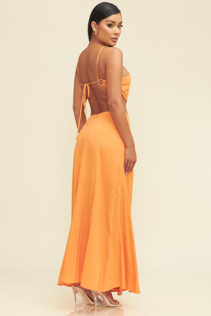 RINA ORANGE LINEN MAXI DRESS
